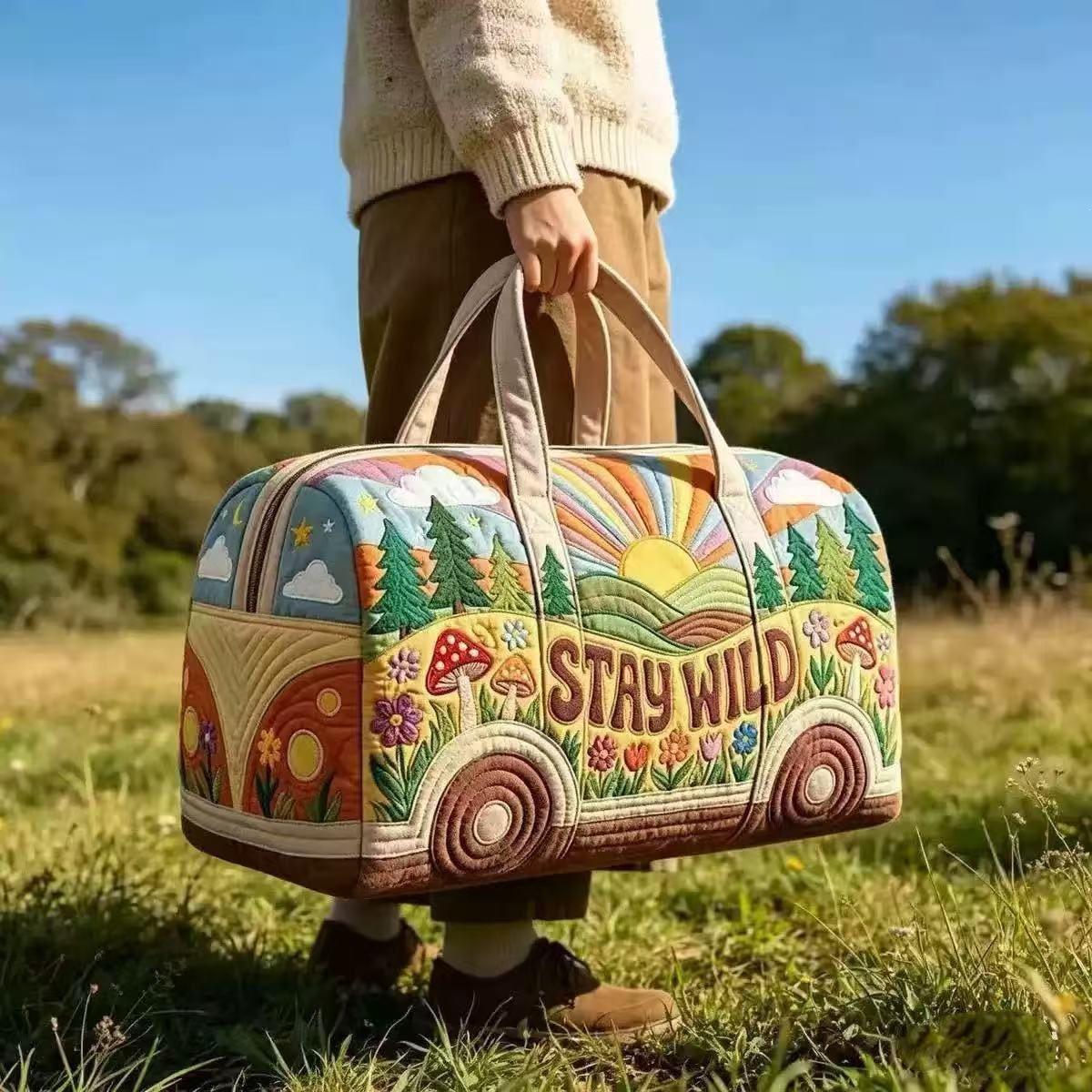 Outdoor Adventure Quilt - حقيبة سفر مبطنة بتصميم عربة التخييم